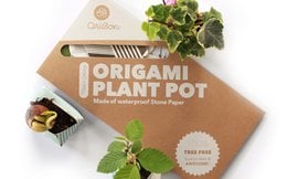 Origami plant pot made of recycled paper, available in classic design with geometric patterns.