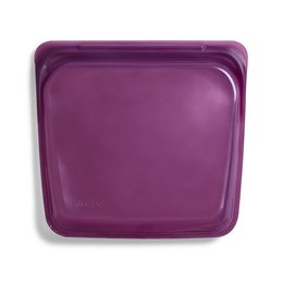 Purple food wrap container with sliced onions visible inside.