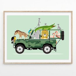 Jeep safari poster dieren mint A3