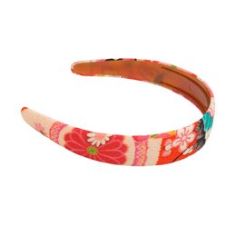Headband made of vibrant kimono fabric in a floral pattern, featuring a wide, padded design for comfort and style.