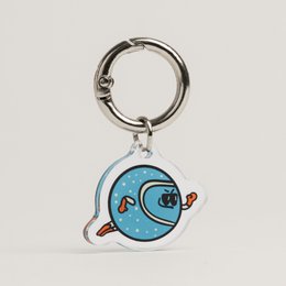  Blue planet Earth dog leash charm with silver ring, playful space theme design for pet accessories.