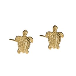 Delicate gold-toned turtle stud earrings with a textured shell design, perfect for adding a touch of nature-inspired style to any outfit.