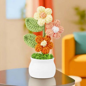Häkel-Blumentopf-Display – Gestrickte Tischdekoration – Handgefertigtes Garnhandwerk – Kompakte Einheit