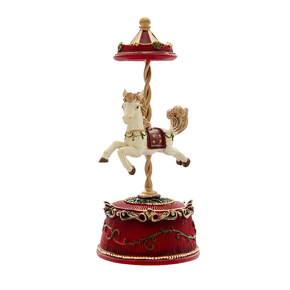 Muziekdoos Paard Ø 9x21 cm Rood Polyresin Kerstdecoratie Beeld