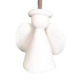 White ceramic Christmas angel ornament with wings and halo.