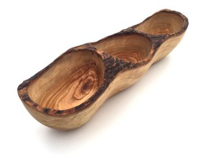 Schaal langwerpig 3 vakken gemaakt van olijfhout