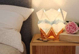 Origami Table Lamp in EcoWood and Paper - Summer Pattern - size S