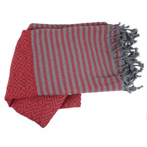 Handdoek Fouta rood-grijs gemaakt van katoen, handgemaakt