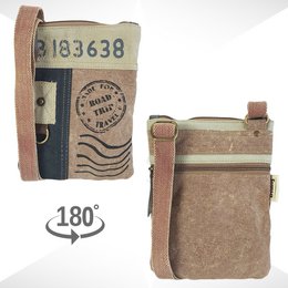 Sunsa lille skuldertaske til kvinder. Crossover taske lavet af kanvas & læder. Crossbody taske i vintage retro stil.