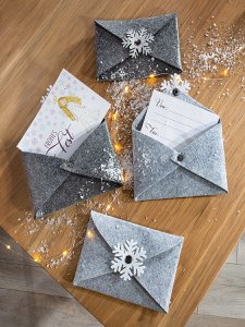 Filz Geschenkkuv."Schneeflocke" VE 16 so X-mas