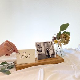 Wooden card holder in multiple sizes, suitable for organizing and displaying cards, photos, or other small items. Available in 24cm, 10cm, and 50cm variants.