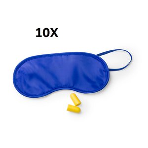 10X BLUE TRAVEL SET OF MASK AND EARPLUGS. MASK IN SOFT AND COMFORTABLE MICROFIBER  WITH ELASTIC ADJUSTMENT IN MATCHING COLOR. PAIR OF EARPLUGS IN COMFORTABLE EVA MATERIAL.