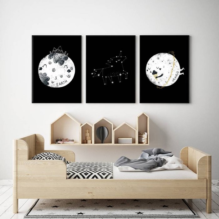 Kinderkamer poster Aarde - Planeten serie - Zwart wit