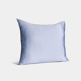 Blue silk pillowcase with a soft, smooth texture. Ideal for a comfortable and luxurious sleep experience.
