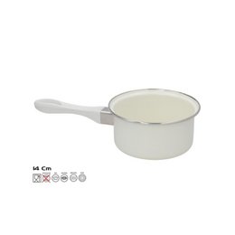  White enameled sauce pan 14cm round with handle induction compatible cookware