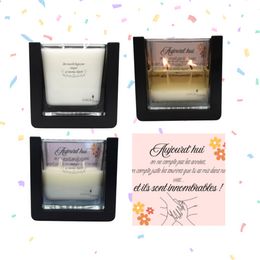  Scented candle with "Thank you" and "I always just envie" text in a glass container with a black frame.