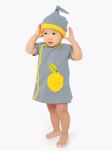 Kleid mit Reißverschluss und Zitronenapplikationen