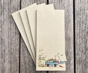 Writing block made of grass paper | Bulliliebe and camping vacation | DIN format (long) | 99 x 210 mm | Dotted