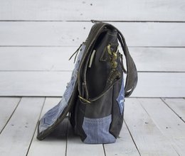 Bolso Bandolera Sostenible Mujer Sunsa. Cartera hecha de jeans reciclados y lona (canvas). Bolso bandolera con forma de mensajero. Bolso bandolera de estilo vintage. Bolso bandolera grande para mujer.