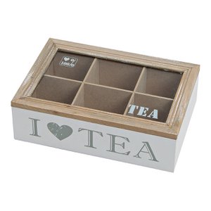 Teebox "I Love Tea", 6 Fächer, Weiß/Braun