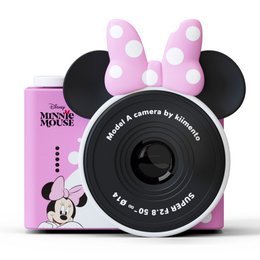  Pink Minnie Mouse camera with black ears, polka dot bow, compact toy camera for kids