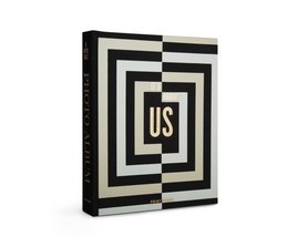 Black and white photo album with "Us" text, rectangular shape, suitable for storing photos.
