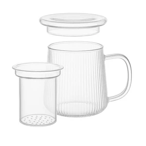 Solo glazen theemaker met filter en deksel - theekopje & theepot in één, voor losse thee