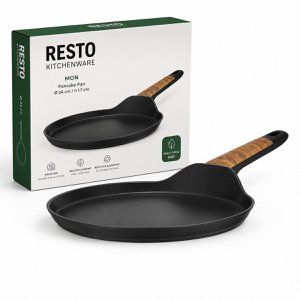 RESTO Mon Pannenkoekpan 24 cm – Inductie Geschikt – 4-Laagse Anti-aanbaklaag – PFAS/PFOA Vrij – Gerecycled Aluminium – Crêpepan