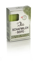 Rectangular soap bar with green color and embossed rabbit design. Made from elderflower, 100g.