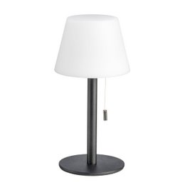  Black table lamp with white conical shade, modern minimalist design, dark metal base and stem
