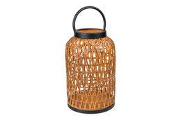  Antique open metal lantern, 20x20x30cm in size, with a rustic, textured metal design in a warm orange-brown color.