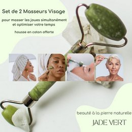 Set de 2 Rodillos Masajeadores - en Piedra Jade Verde - Herramienta Natural y Masaje Facial - Bienestar Lift