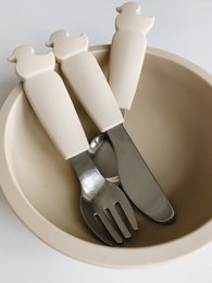 Silicone Stainless Steel Cutlery Set - Oyster Beige