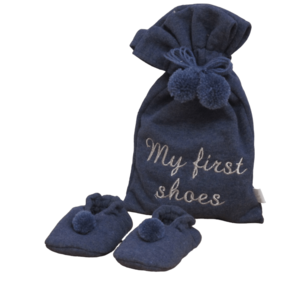 Jersey sokjes met pompon en zakje My first shoes