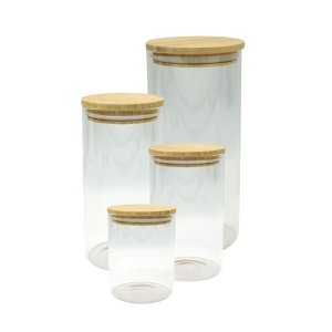 Set van 4 glazen opbergdozen met bamboe deksel Fackelmann Eco Friendly