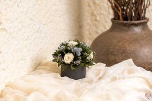 Geconserveerde Bloemen Rond Doosje Frida Zilver Ø16 H14.5 cm