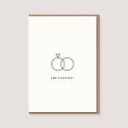 Folded card with envelope featuring an illustration of wedding rings and the German text "Zur Hochzeit" meaning "For the wedding". The card is suitable for wedding-related occasions.
