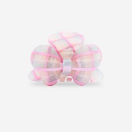  Lace pixie hair clip in pink and white plaid pattern, suitable for kids.