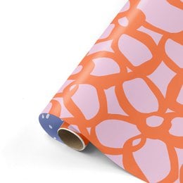 Bold Flowers - Rolls gift paper - 10 pieces, Wrapping Paper, hot, 10 rol 50cm 3m, retro, 10 rol 50cm 3m, basic, 10 rol 50cm 3m. The product features an abstract floral pattern in vibrant orange and pink colors. The paper has a matte finish and is suitable for wrapping gifts or creating various craft projects.