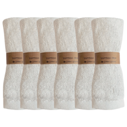 Set of 6 white bamboo washcloths, soft and absorbent, suitable for guest towels.