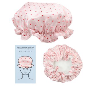 Pink & Red Polka Dot Copy 3-Layer Shower Cap