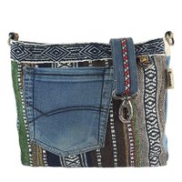 Sunsa duurzame schoudertas voor dames. Schoudertas gemaakt van gerecyclede jeans & katoen. Handtas vintage retro stijl. Crossbodytas voor dames.
