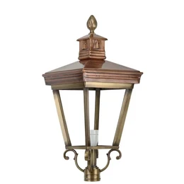  Brass-bronze loose lampshade, 70cm tall, square tapered shape, outdoor post light fixture, traditional style.