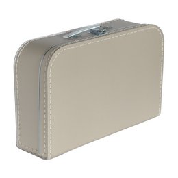 Beige suitcase for kids, 35 cm in size, made of durable material, suitable for travel and storage.