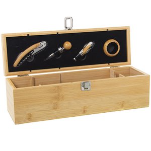 BAMBOE KOFFER/WIJNSET MET 4 ACCESSOIRES, VOOR 1 FLES _34X9X8,5CM ST80161