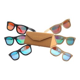 Polarized bamboo sunglasses in blue, turquoise, and orange colors. Unisex design with UV400 protection.