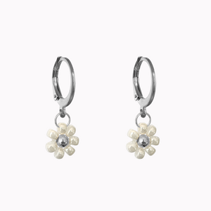Earrings Flower White Silver