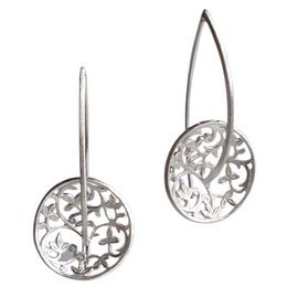 Silver statement earrings with intricate filigree design.