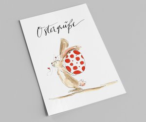 Postcard | Easter Card | Bunny with an egg behind his back