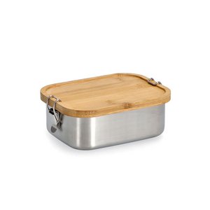Lunch box with clip closure, stainless steel/bamboo